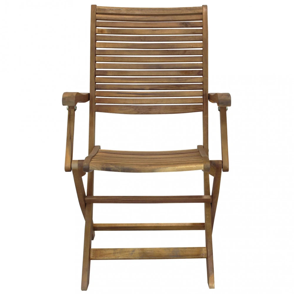 Poltrona Riviera con braccioli in Legno di Acacia massiccio, design elegante per salotto esterno e giardino, vista frontale