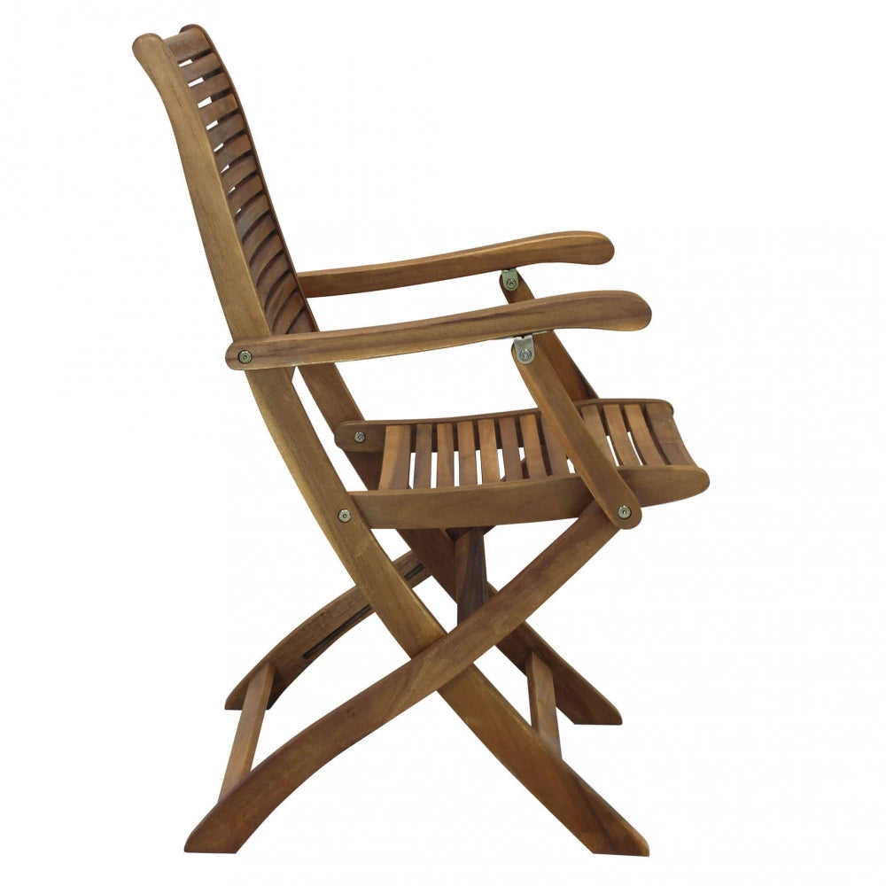 Poltrona Riviera con braccioli in Legno di Acacia massiccio, design elegante per salotto esterno e giardino, vista laterale