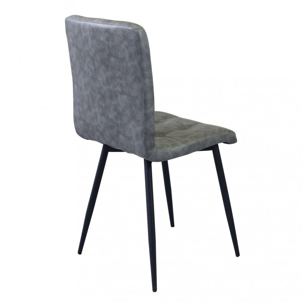 Poltrona Rosalyn in ecopelle grigia, design moderno con struttura in metallo e schienale alto, panoramica posteriore