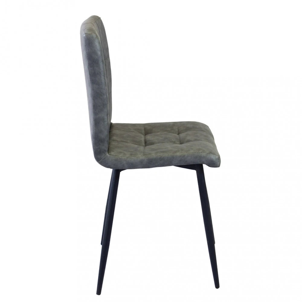 Poltrona Rosalyn in ecopelle grigia, design moderno con struttura in metallo e schienale alto, vista laterale