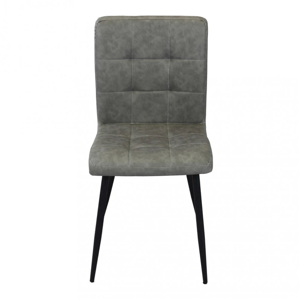 Poltrona Rosalyn in ecopelle grigia, design moderno con struttura in metallo e schienale alto, vista frontale