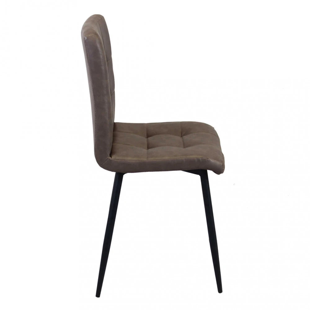 Poltrona Rosalyn in ecopelle marrone, design moderno con struttura in metallo e schienale alto, vista laterale