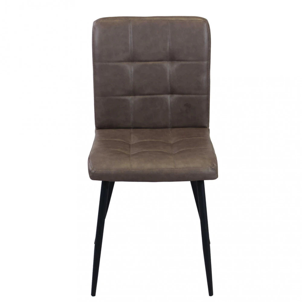 Poltrona Rosalyn in ecopelle marrone, design moderno con struttura in metallo e schienale alto, vista frontale