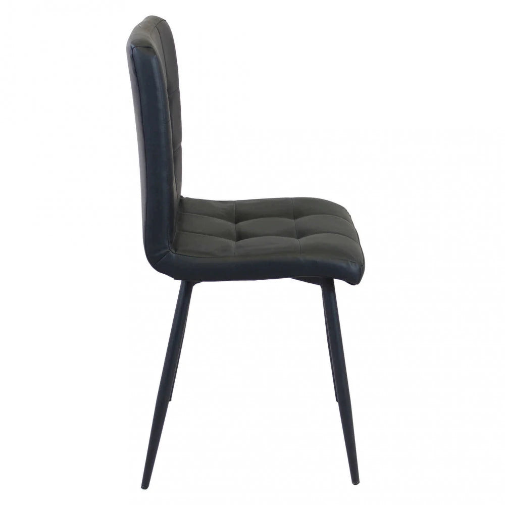 Poltrona Rosalyn in ecopelle nera, design moderno con struttura in metallo e schienale alto, vista laterale