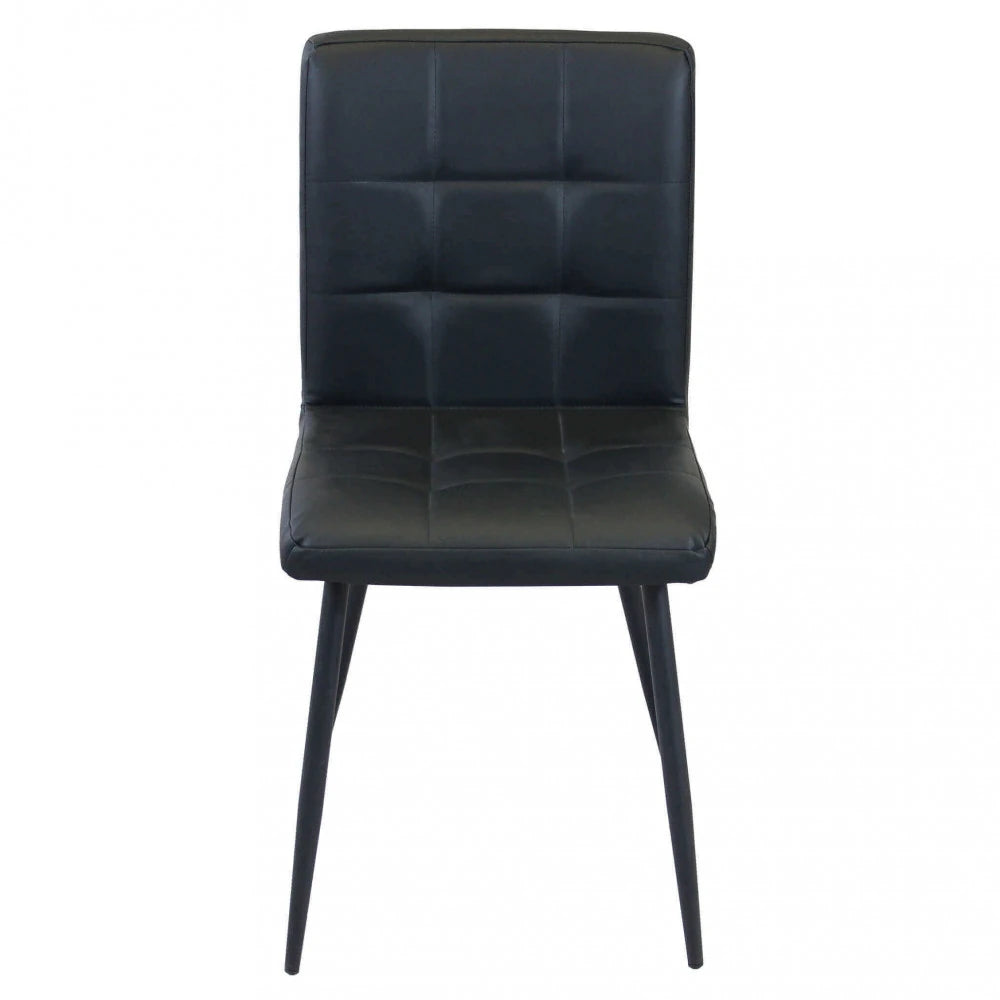 Poltrona Rosalyn in ecopelle nera, design moderno con struttura in metallo e schienale alto, vista frontale