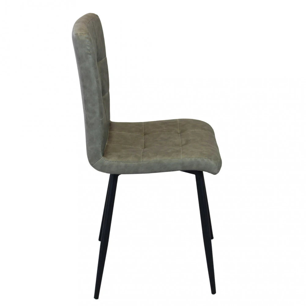 Poltrona Rosalyn in ecopelle color tortora, design moderno con struttura in metallo, vista Laterale