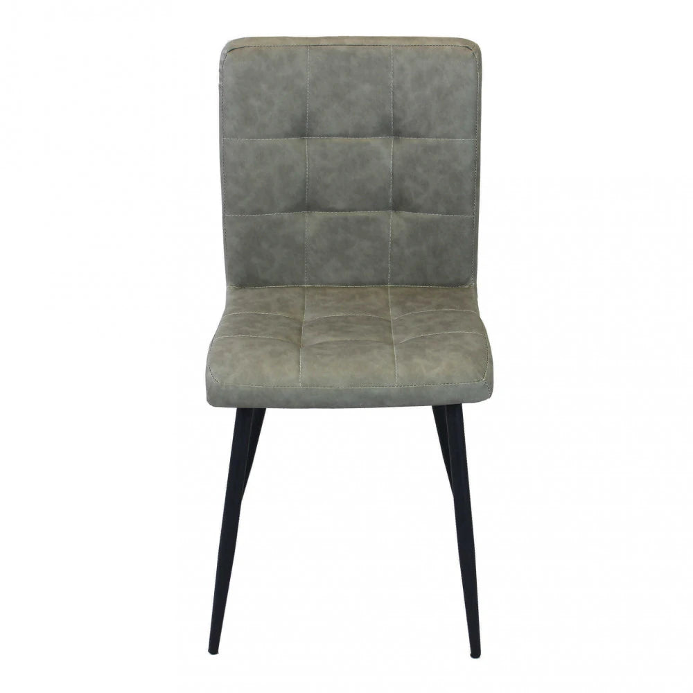 Poltrona Rosalyn in ecopelle color tortora, design moderno con struttura in metallo, vista frontale