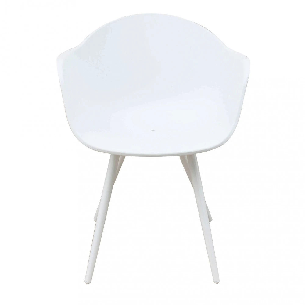 Poltrona Sestriere Bianca con seduta in polipropilene e gambe in alluminio, design moderno per interno/esterno, vista frontale