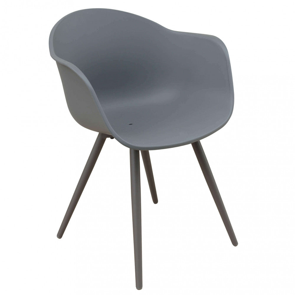 Vista angolare della poltrona Sestriere taupe, che evidenzia la seduta ergonomica e le gambe in alluminio.