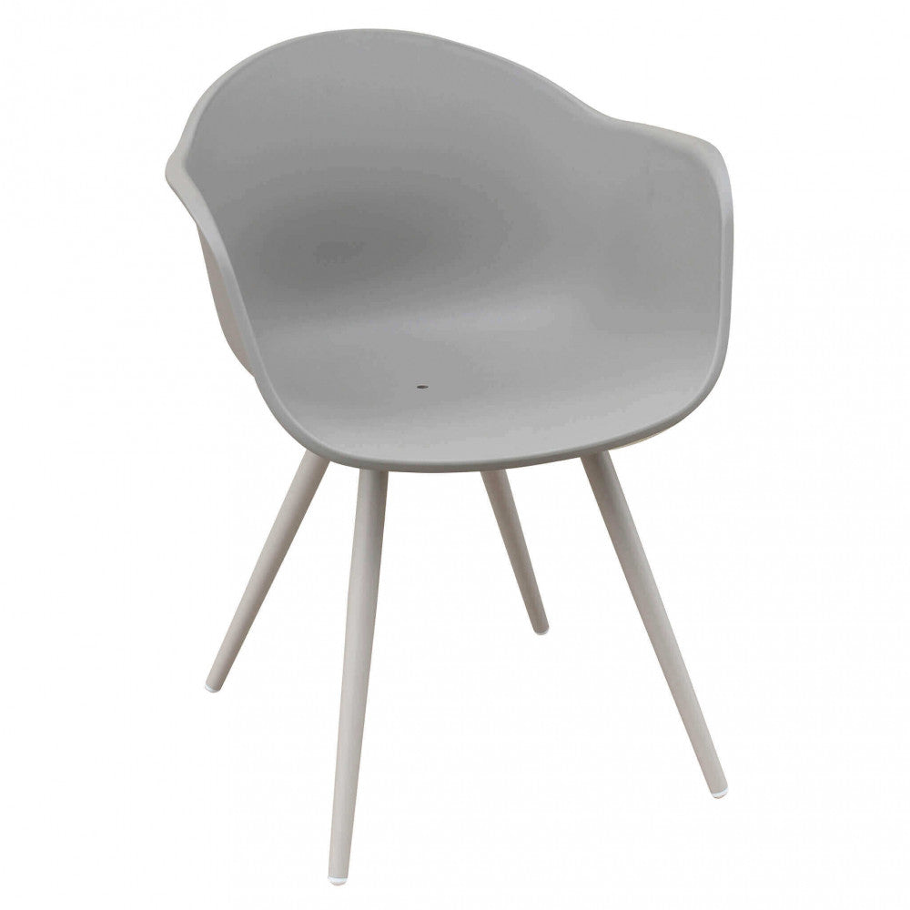 Vista frontale angolata della Poltrona Sestriere in plastica premium tortora grigio su sfondo neutro.