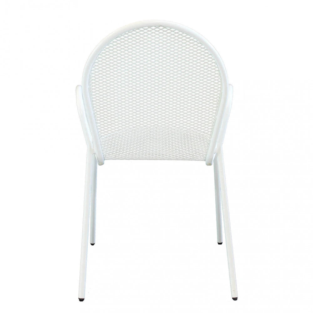 Poltrona Sheffield Bianca impilabile in metallo verniciato a polvere, design elegante e moderno per estern, vista posteriore