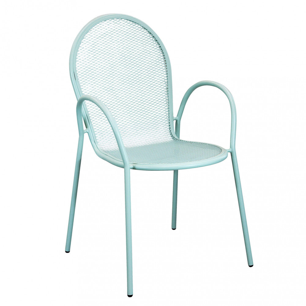 Poltrona da Esterno Sheffield impilabile color verde, in metallo verniciato a polvere.
