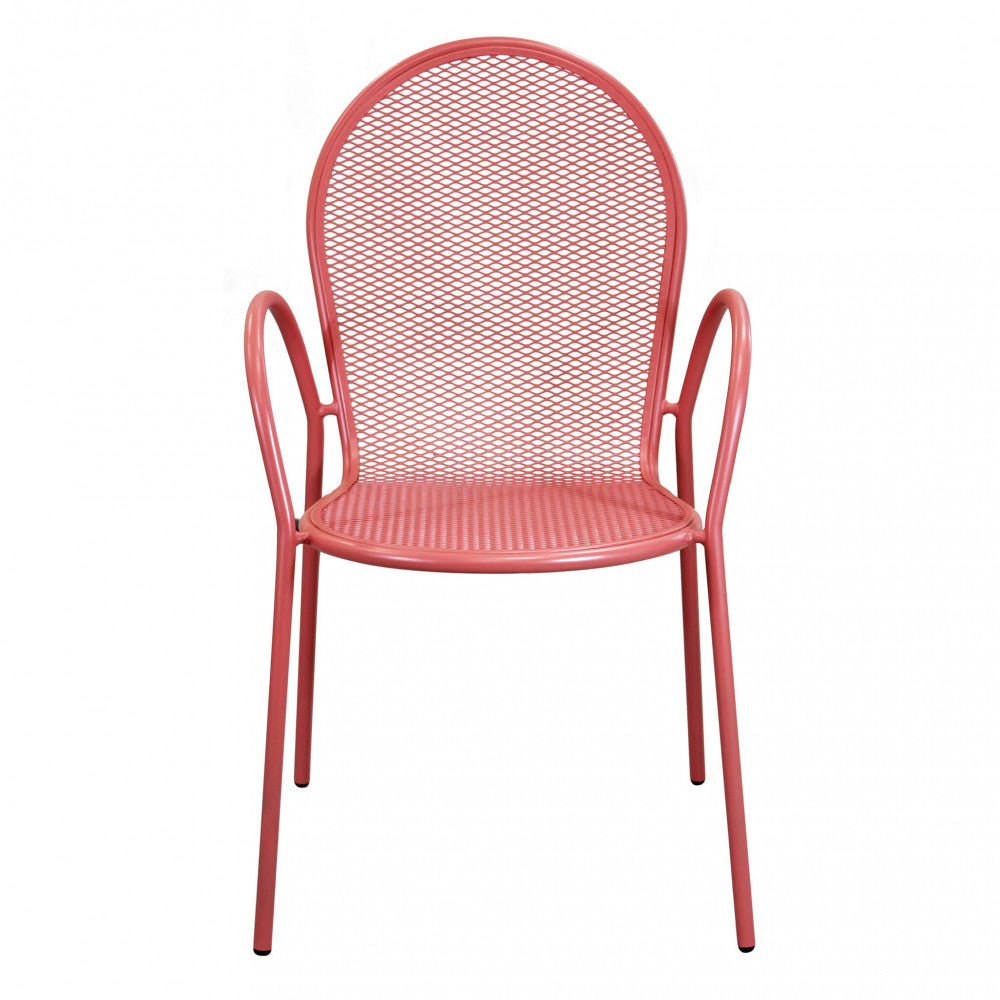 Poltrona da Esterno Sheffield impilabile color rosso, in metallo verniciato a polvere.