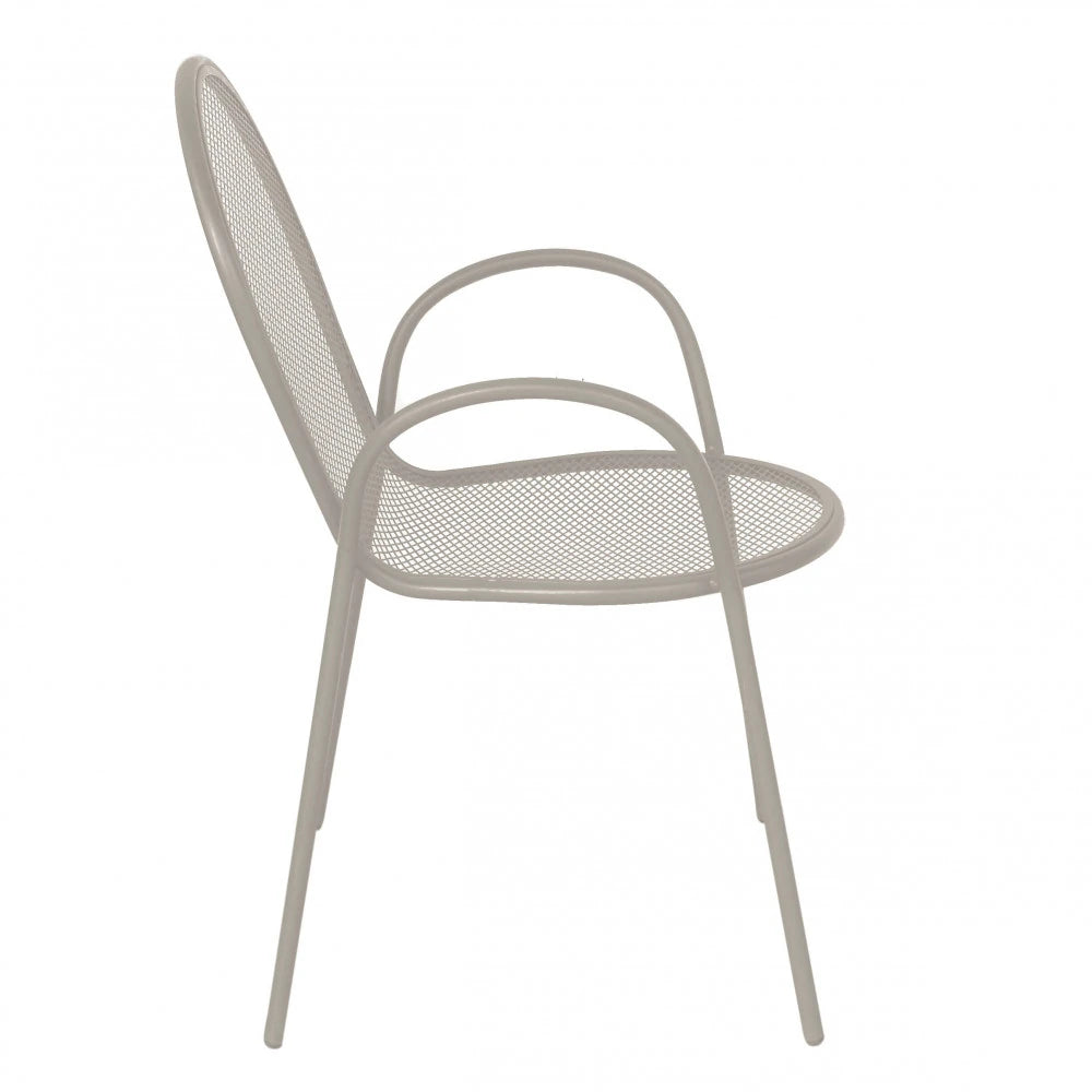 Poltrona Sheffield Tortora impilabile in metallo verniciato a polvere, design elegante e moderno per esterni, vista laterale