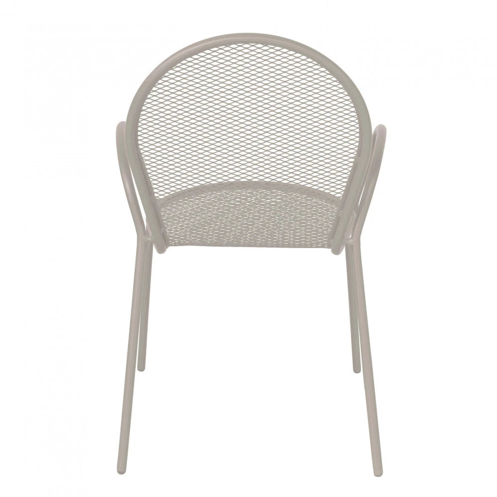 Poltrona Sheffield Tortora impilabile in metallo verniciato a polvere, design elegante e moderno per esterni, vista posteriore