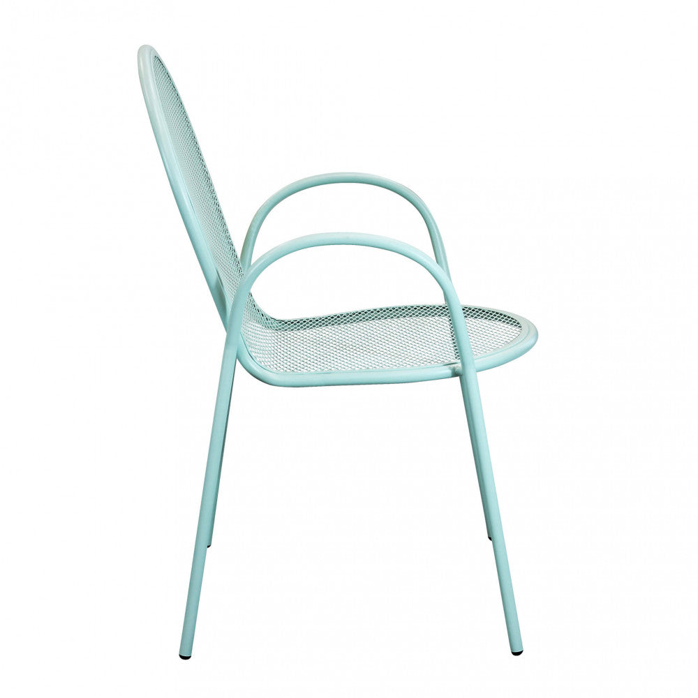 Poltrona da Esterno Sheffield impilabile color verde, in metallo verniciato a polvere.