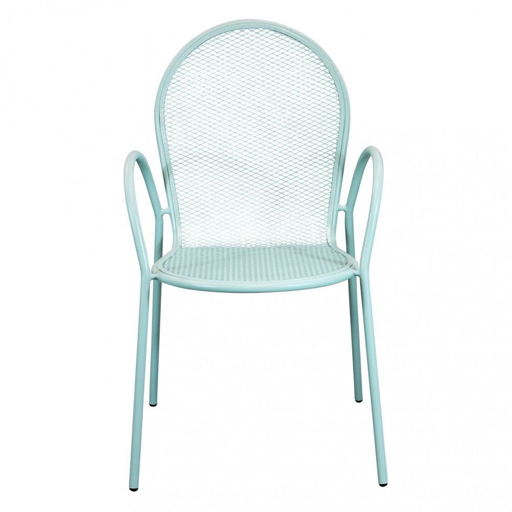 Poltrona da Esterno Sheffield impilabile color verde, in metallo verniciato a polvere.
