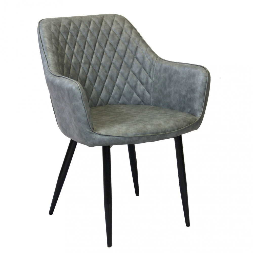 Poltrona Sindy in ecopelle grigia con struttura in metallo, design moderno