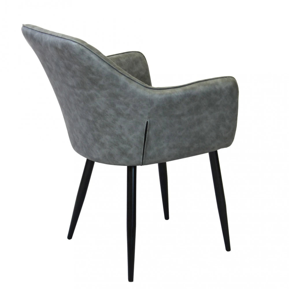 Poltrona Sindy in ecopelle grigia con struttura in metallo, design moderno, panoramica posteriore