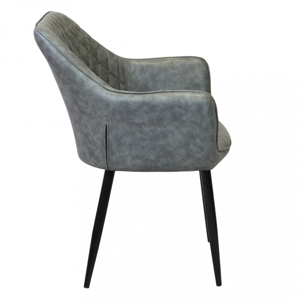 Poltrona Sindy in ecopelle grigia con struttura in metallo, design moderno, vista laterale