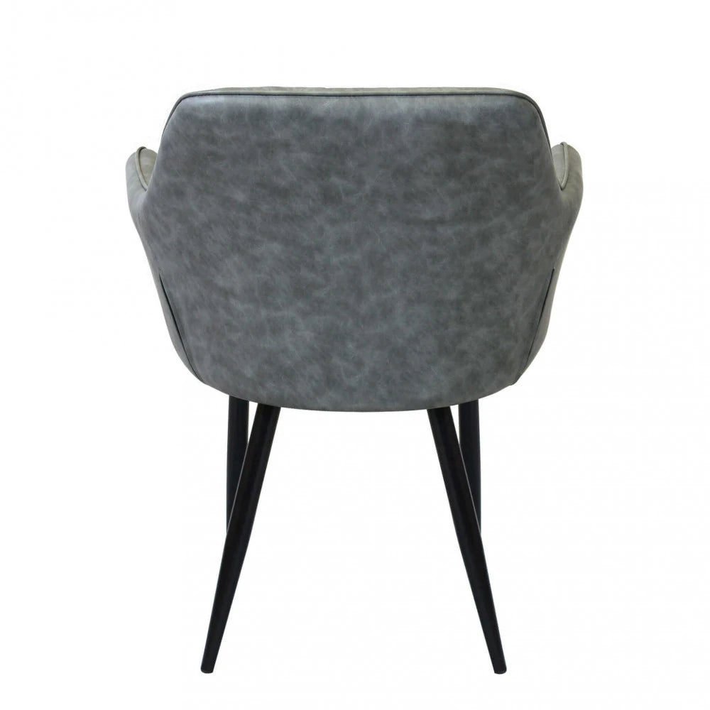 Poltrona Sindy in ecopelle grigia con struttura in metallo, design moderno, vista posteriore