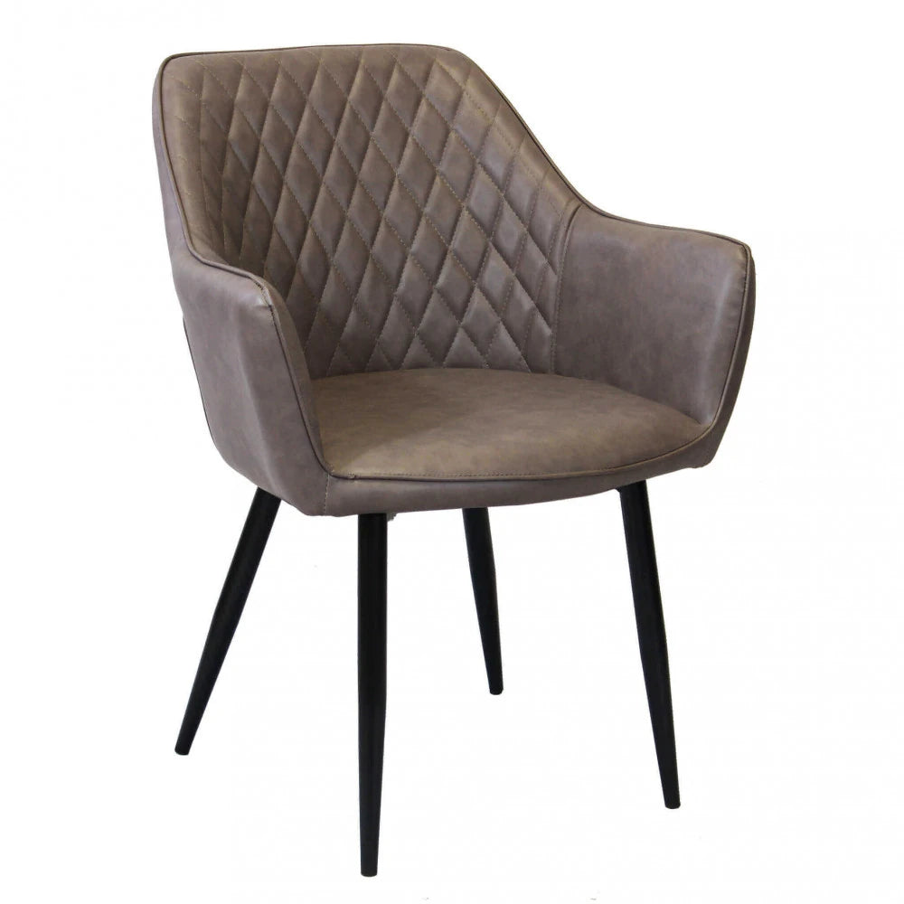 Poltrona Sindy in ecopelle marrone con struttura in metallo, design elegante