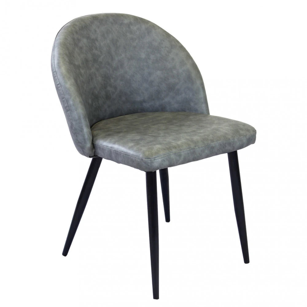 Poltrona Sissy in ecopelle grigia, seduta imbottita con telaio in metallo