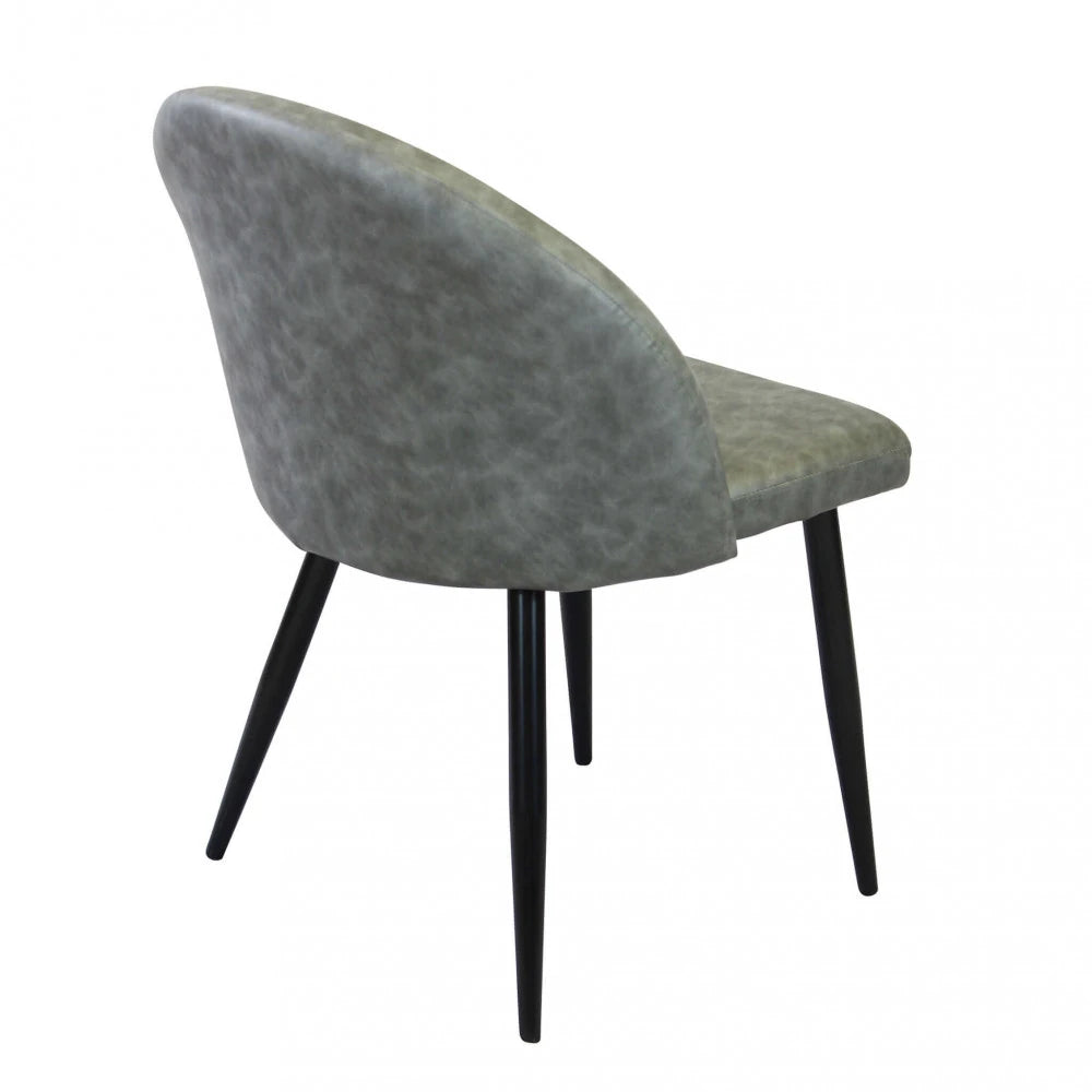 Poltrona Sissy in ecopelle grigia, seduta imbottita con telaio in metallo, panoramica posteriore