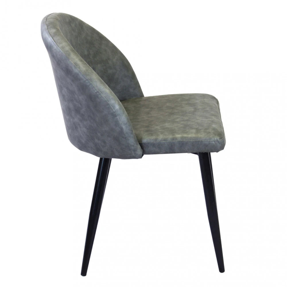 Poltrona Sissy in ecopelle grigia, seduta imbottita con telaio in metallo, vista laterale