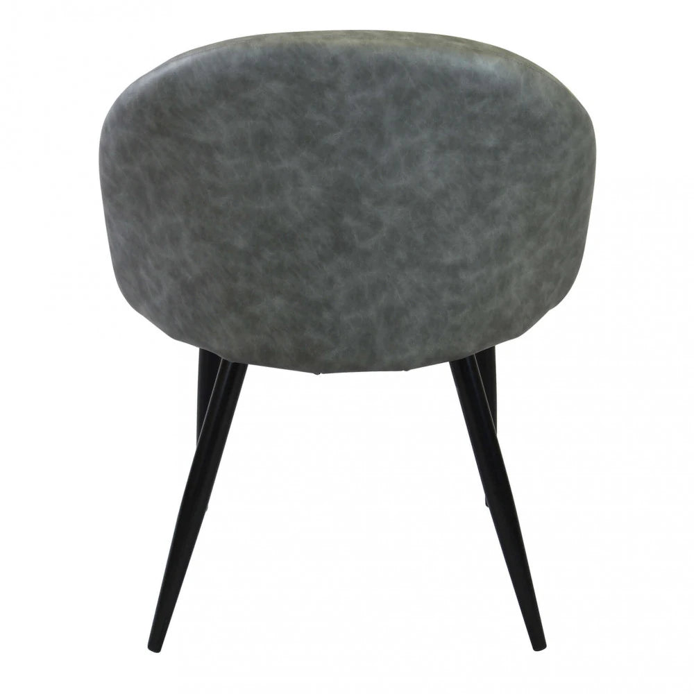 Poltrona Sissy in ecopelle grigia, seduta imbottita con telaio in metallo, vista posteriore