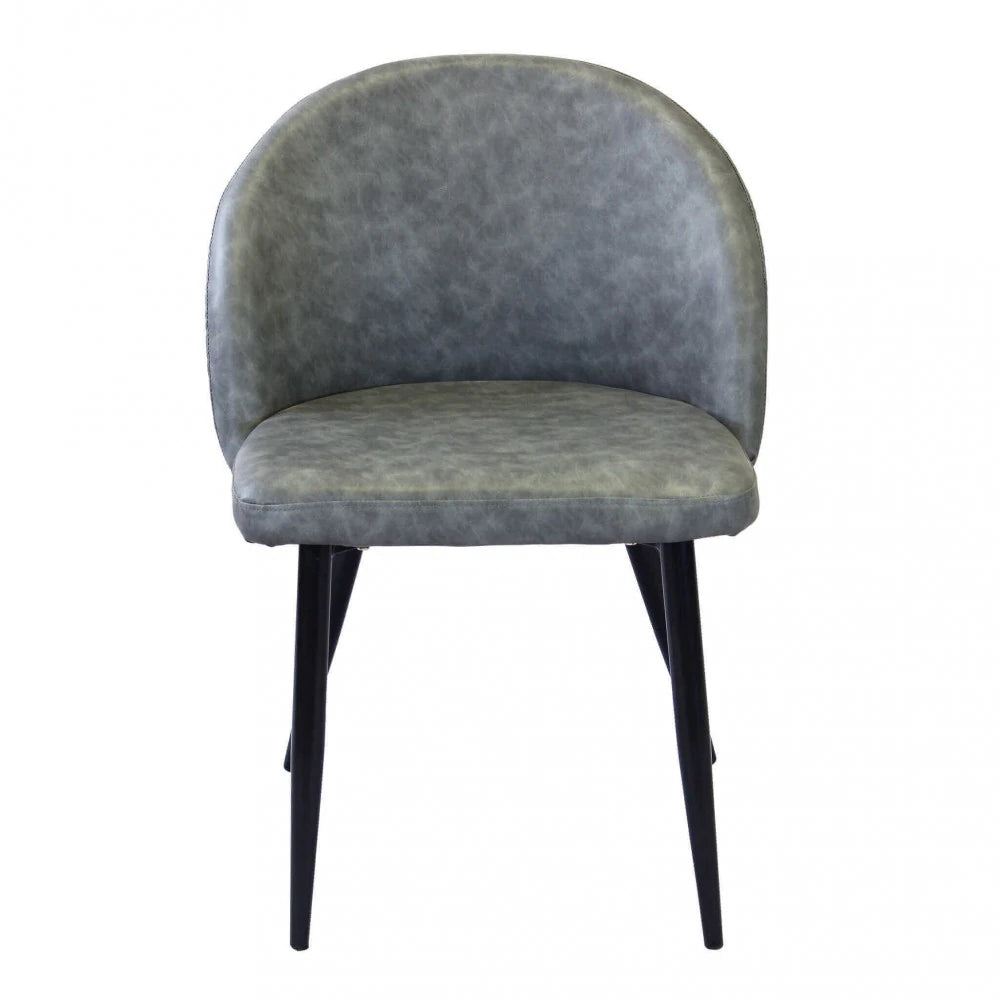 Poltrona Sissy in ecopelle grigia, seduta imbottita con telaio in metallo, vista frontale