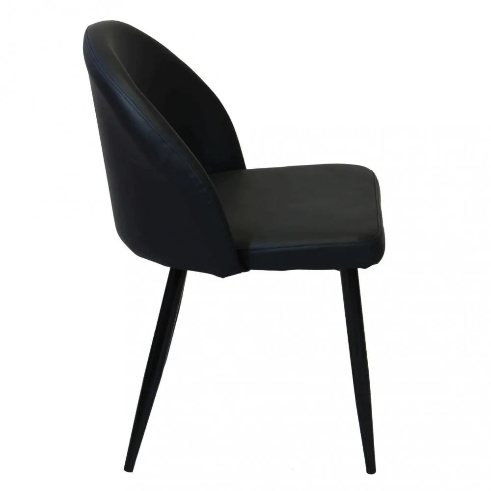 Poltrona Sissy in ecopelle nera, seduta elegante con telaio minimalista in metallo, vista laterale