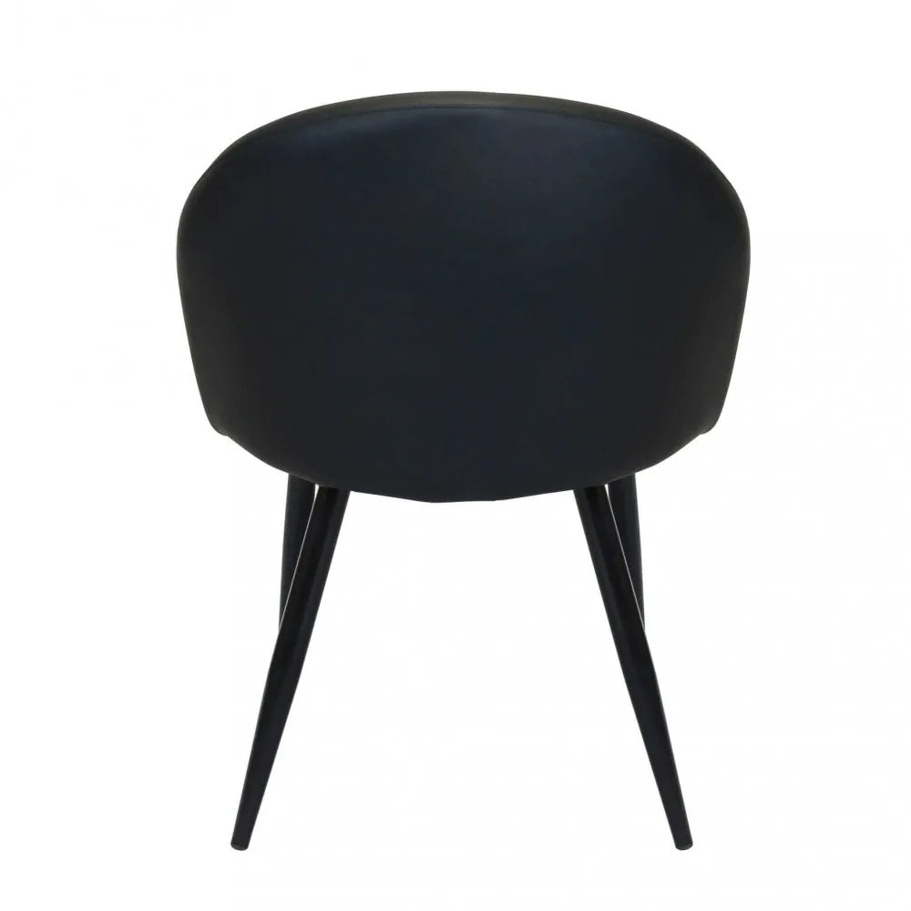 Poltrona Sissy in ecopelle nera, seduta elegante con telaio minimalista in metallo, vista posteriore