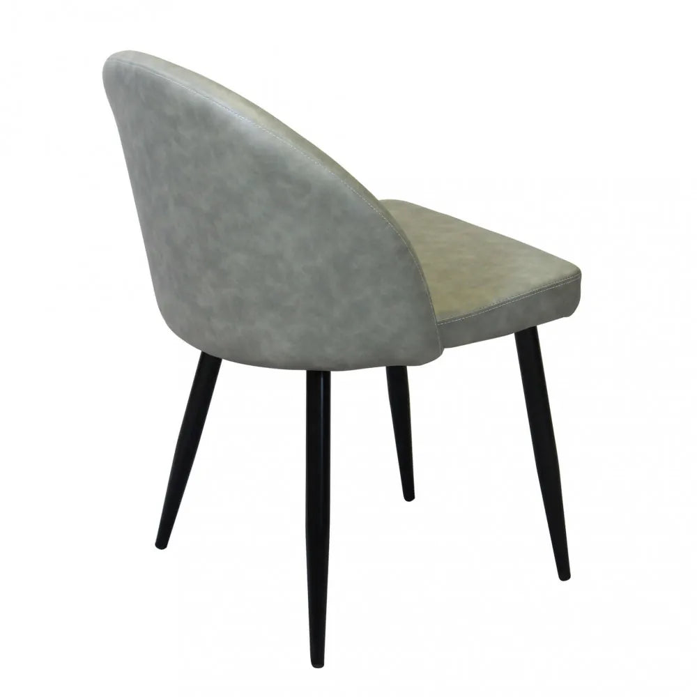 Poltrona Sissy in ecopelle color tortora, stile moderno con base in metallo, panoramica posteriore