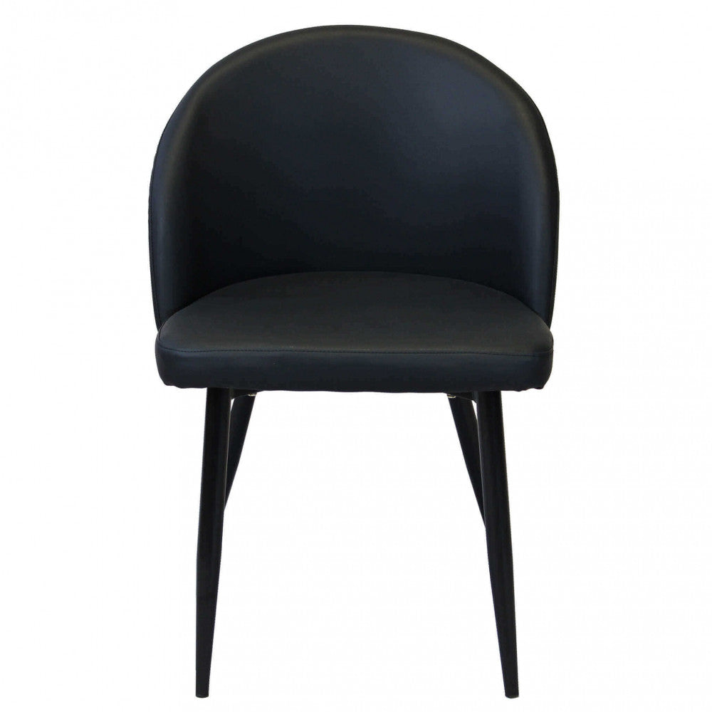 Vista frontale della Poltrona Sissy in ecopelle nera, che evidenzia il design senza braccioli.
