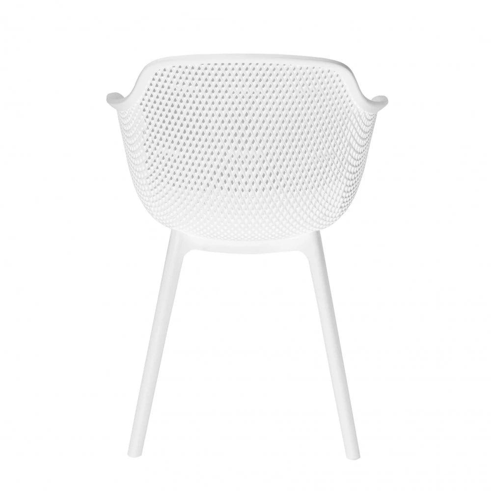 Poltrona Vannes Bianca monoscocca in polipropilene, design ampio ed ergonomico per giardino e soggiorno, vista posteriore
