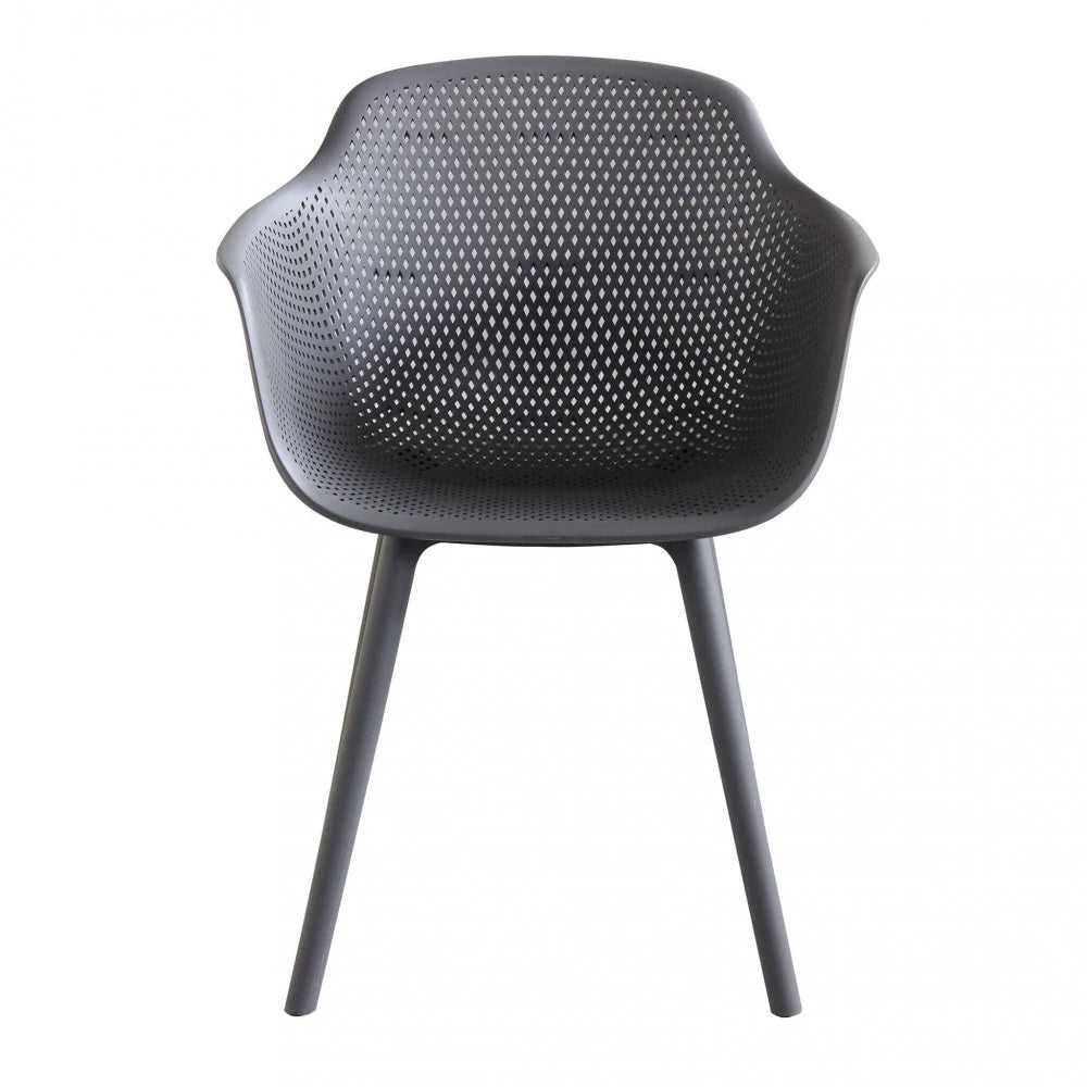 Poltrona Vannes Taupe monoscocca in polipropilene, design ampio ed ergonomico per giardino e soggiorno, vista frontale