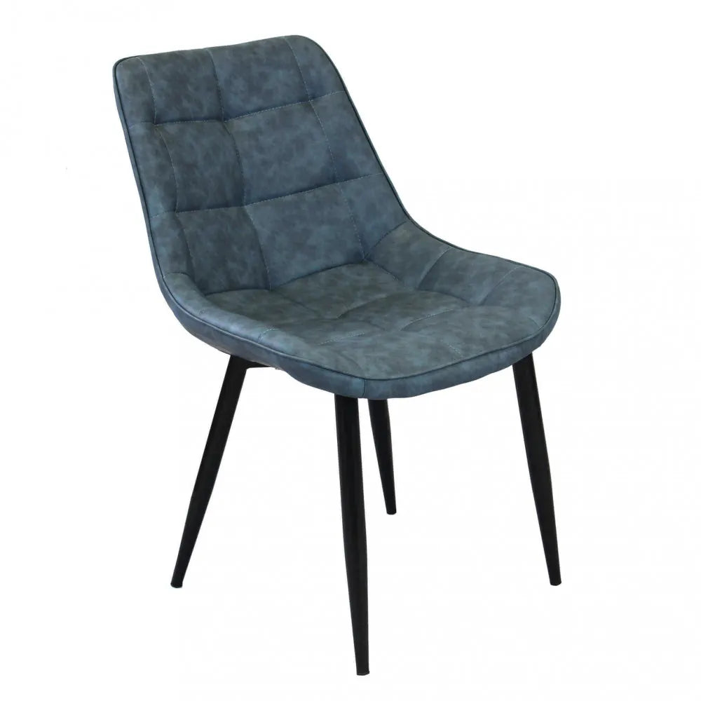 Poltrona Winona in ecopelle blu, sedia moderna con gambe in metallo nero