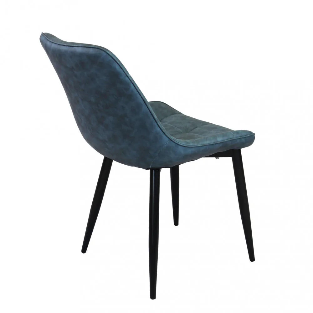 Poltrona Winona in ecopelle blu, sedia moderna con gambe in metallo nero, panoramica posteriore