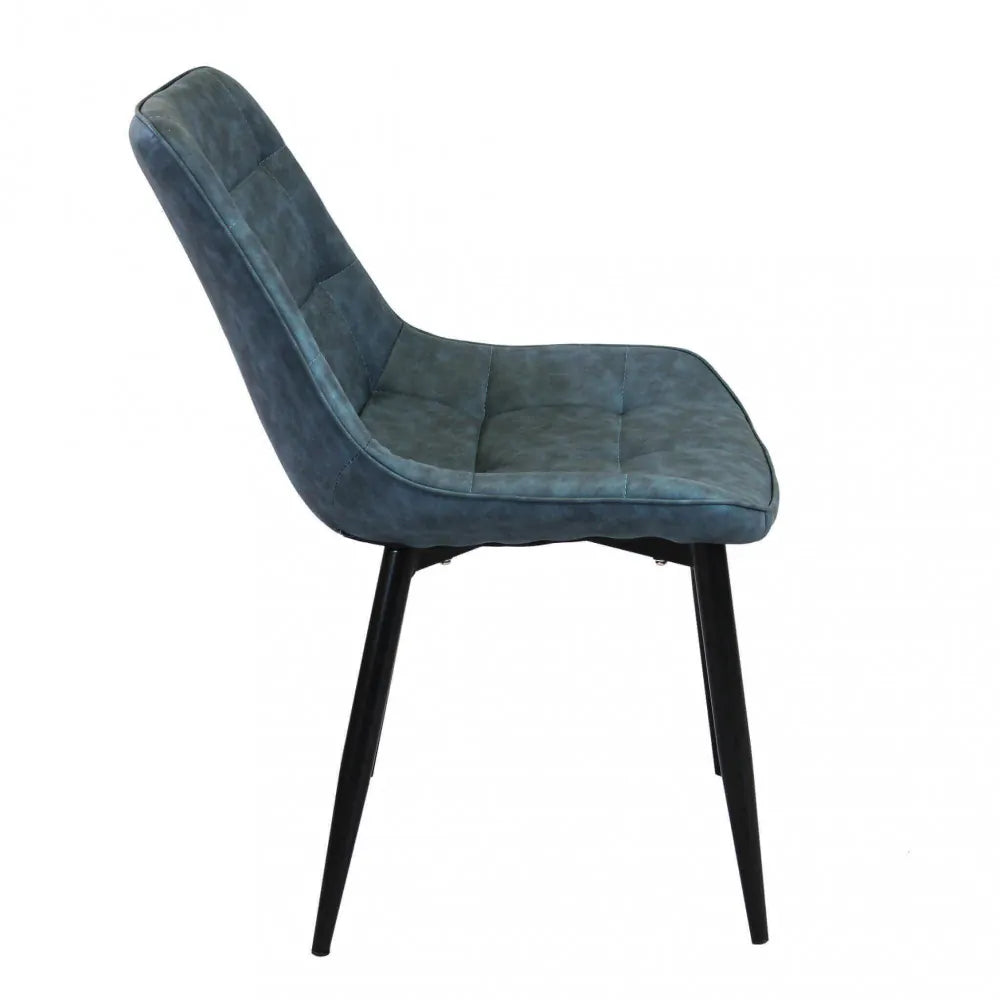 Poltrona Winona in ecopelle blu, sedia moderna con gambe in metallo nero, vista laterale