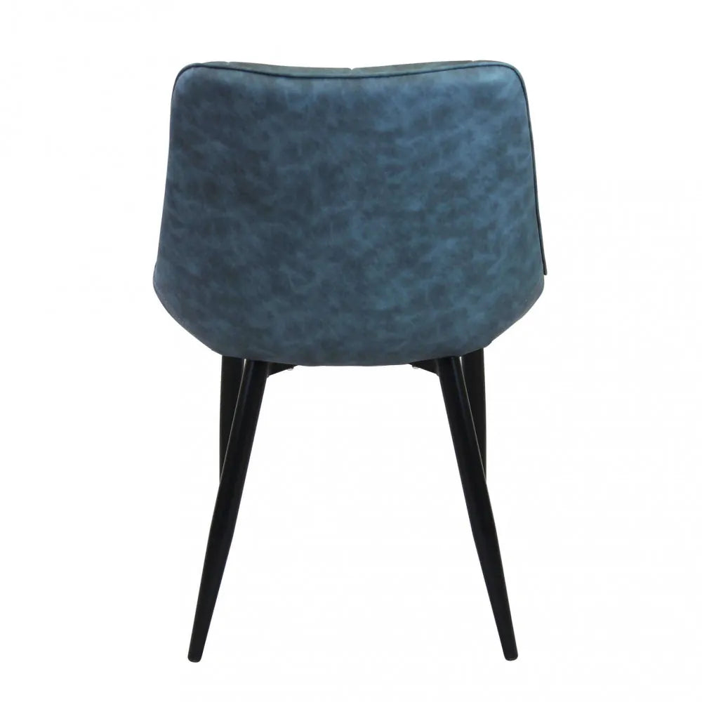 Poltrona Winona in ecopelle blu, sedia moderna con gambe in metallo nero, vista posteriore