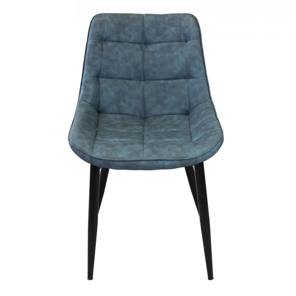 Poltrona Winona in ecopelle blu, sedia moderna con gambe in metallo nero, vista frontale