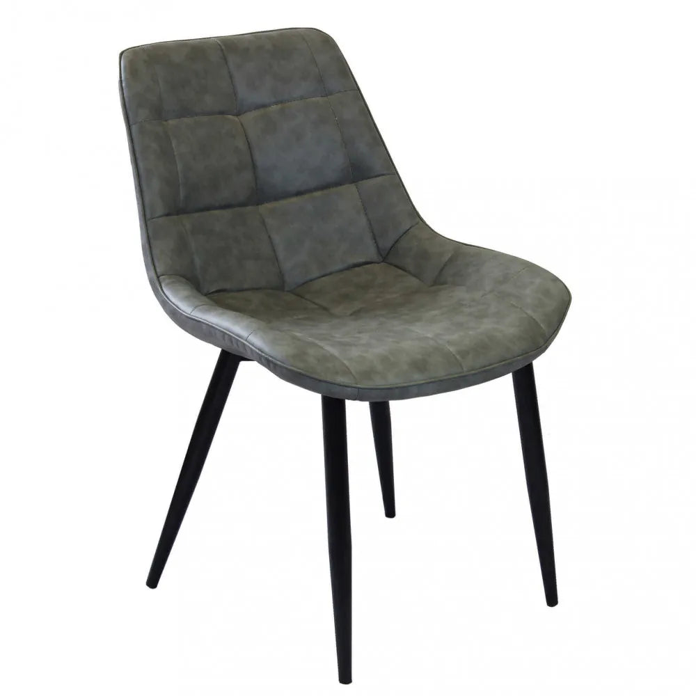 Poltrona Winona in ecopelle grigia, sedia da soggiorno con struttura in metallo