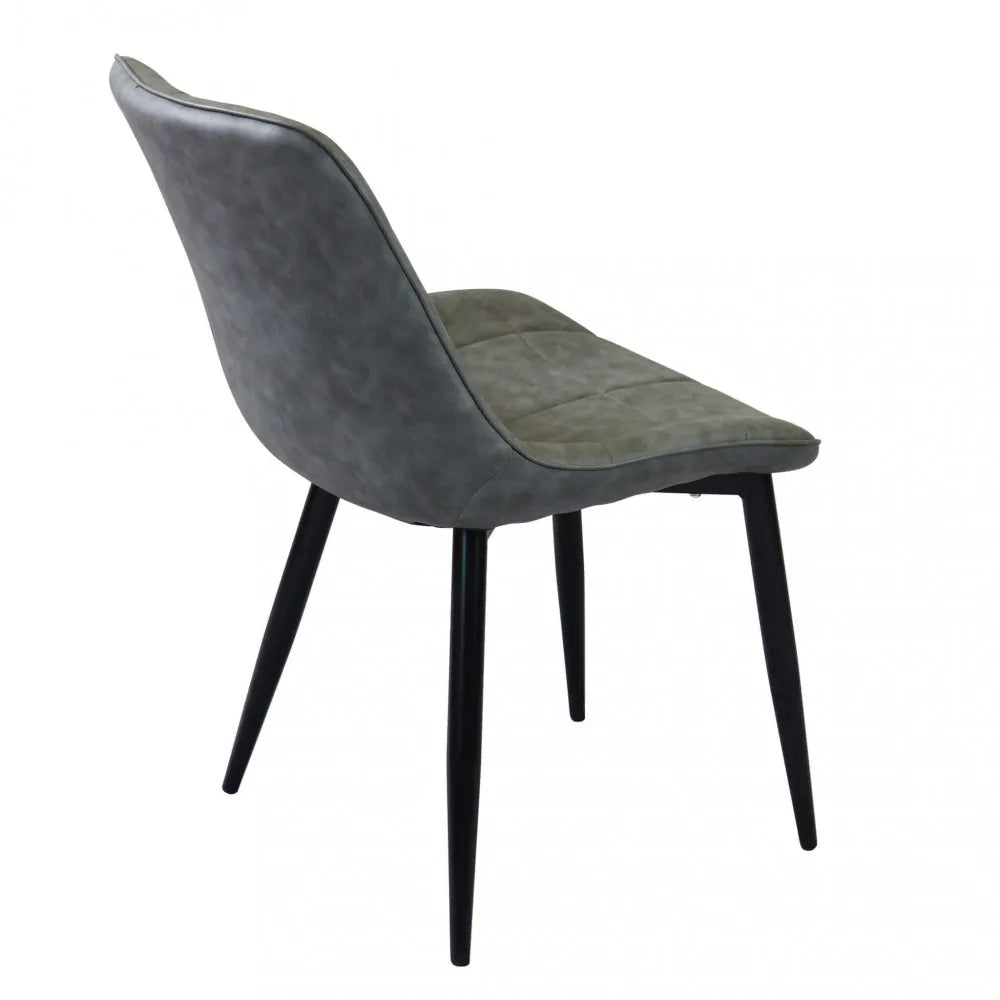 Poltrona Winona in ecopelle grigia, sedia da soggiorno con struttura in metallo, panoramica posteriore