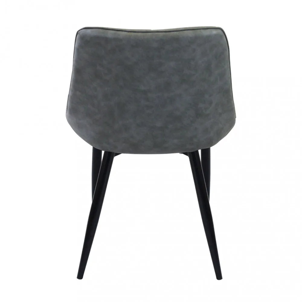 Poltrona Winona in ecopelle grigia, sedia da soggiorno con struttura in metallo, vista posteriore