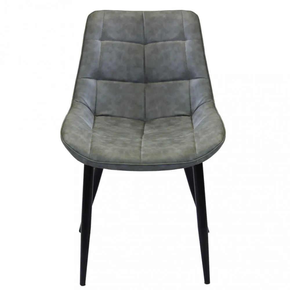 Poltrona Winona in ecopelle grigia, sedia da soggiorno con struttura in metallo, vista frontale