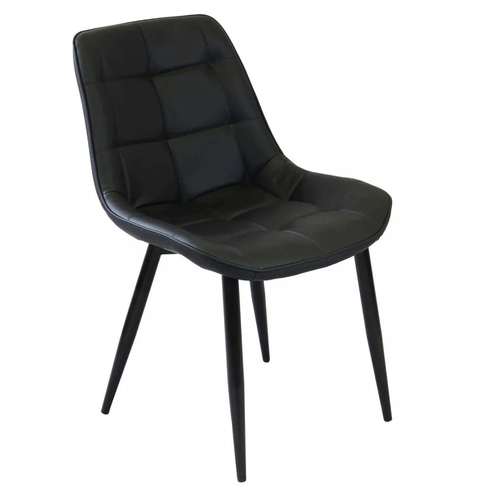 Poltrona Winona in ecopelle nera, seduta ergonomica con gambe in metallo