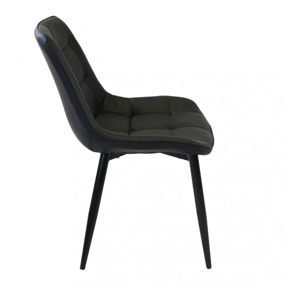 Poltrona Winona in ecopelle nera, seduta ergonomica con gambe in metallo, vista aterale