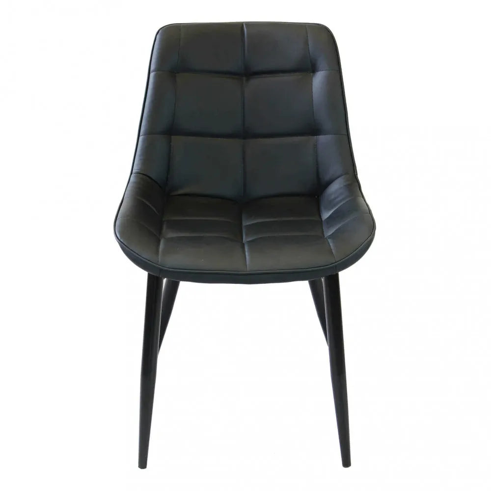 Poltrona Winona in ecopelle nera, seduta ergonomica con gambe in metallo, vista frontale