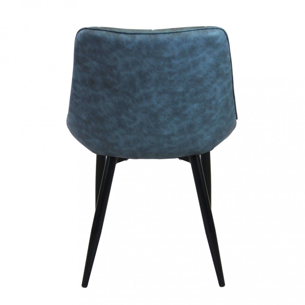 Vista posteriore della poltrona in ecopelle blu Winona.